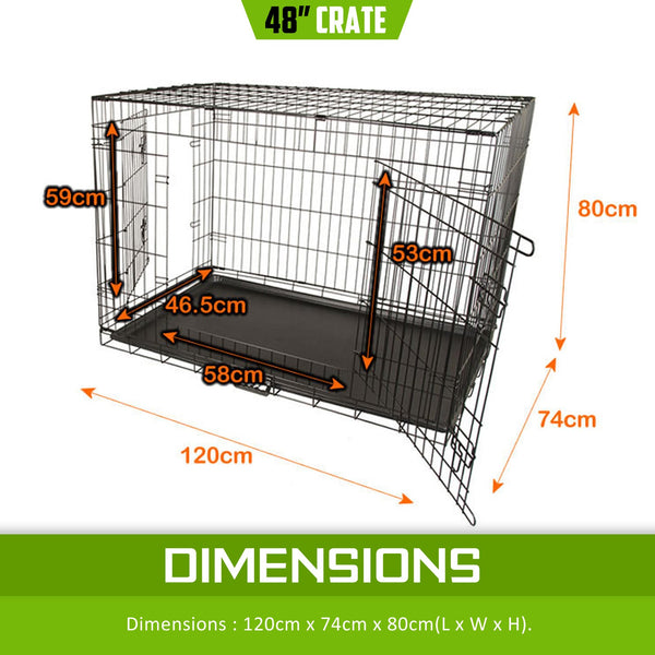 Wire Dog Cage Foldable Crate Kennel 48In With Tray Dog Cages
