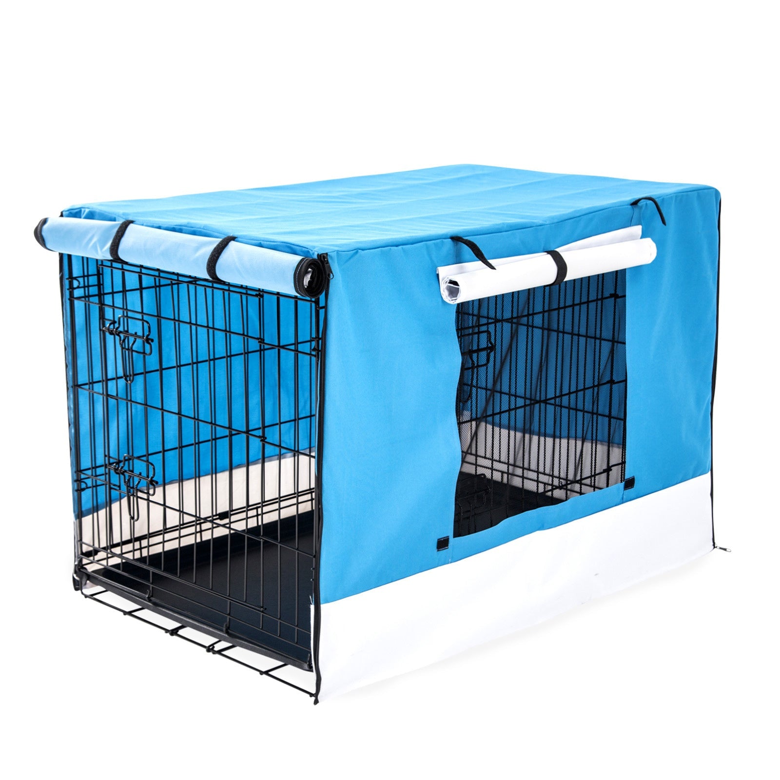 Wire Dog Cage Foldable Crate Kennel 48In With Tray Blue Cover Combo Dog Cages