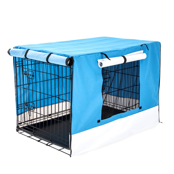 Wire Dog Cage Foldable Crate Kennel 48In With Tray Blue Cover Combo Dog Cages