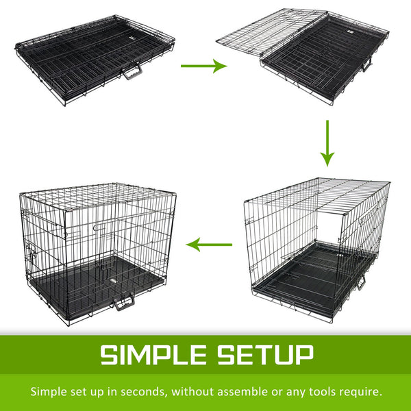 Wire Dog Cage Foldable Crate Kennel 48In With Tray Blue Cover Combo Dog Cages