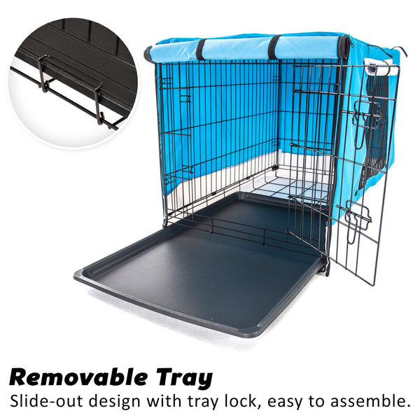 Wire Dog Cage Crate 24In With Tray + Cushion Mat Blue Cover Combo Dog Cages
