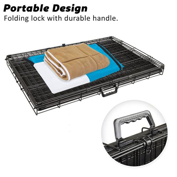 Wire Dog Cage Crate 24In With Tray + Cushion Mat Blue Cover Combo Dog Cages