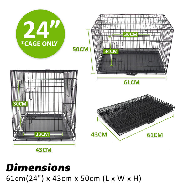 Wire Dog Cage Crate 24In With Tray + Cushion Mat Blue Cover Combo Dog Cages