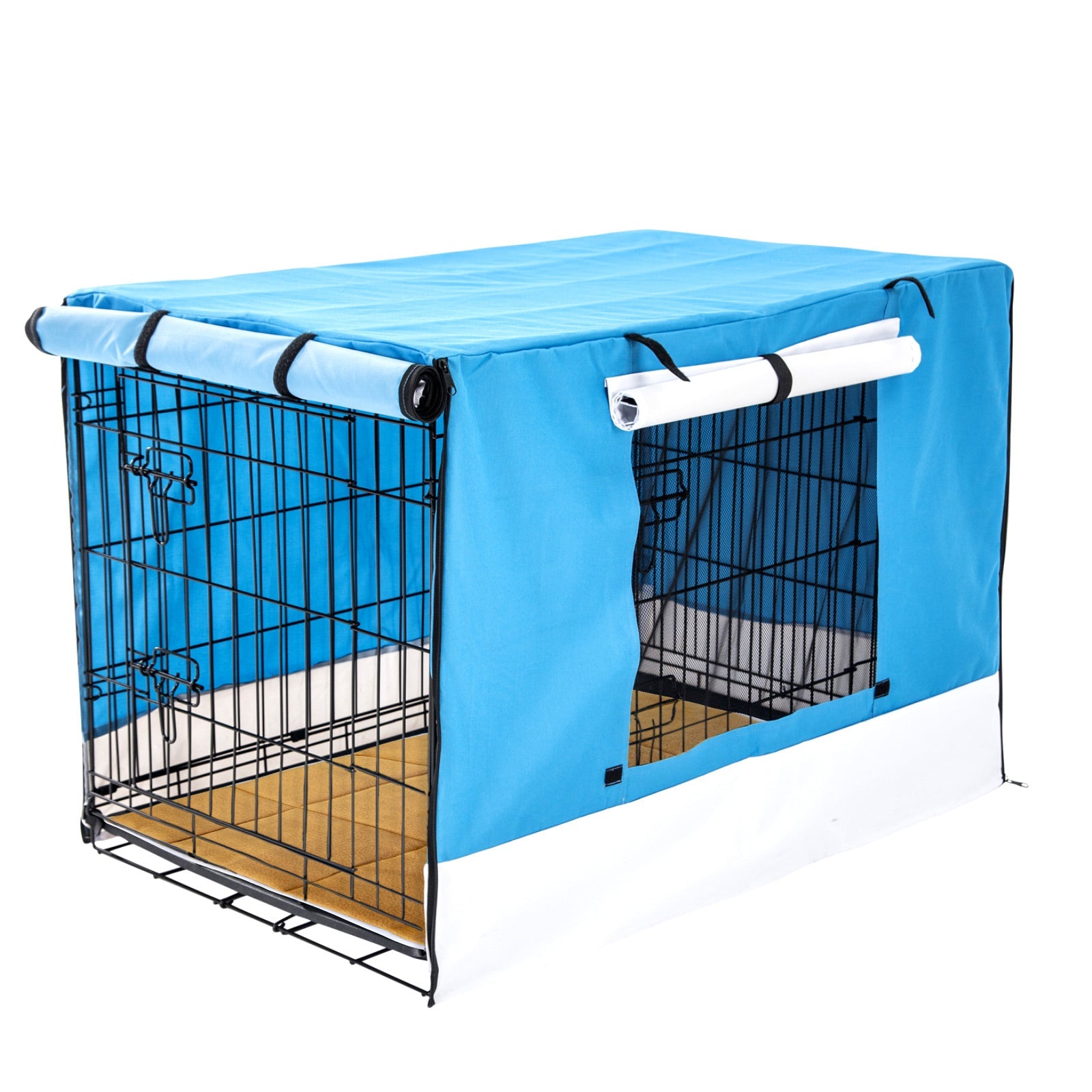 Wire Dog Cage Crate 48In With Tray + Cushion Mat Blue Cover Combo Dog Cages