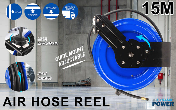Air Hose Retractable Rewind Reel Automotive Industrial 15M Air Compressors