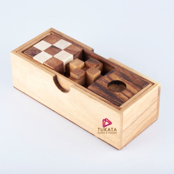 3 Individual Brainteaser Wooden A Gift Box Puzzles