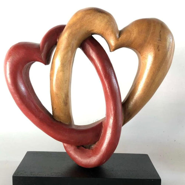 Heart Love Wood Carving Sculpture Acacia Wooden Statue In Red 22Cm Sculptures & Figurines