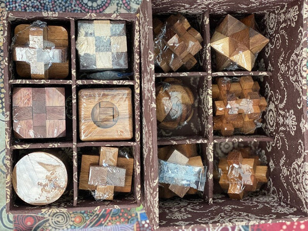 12 Unique Hand Made Wooden In A Deluxe Gift Box Set For Kids Or Adults Puzzles