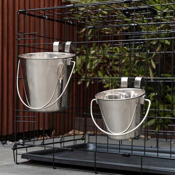 2 X 946Ml Stainless Steel Pet Parrot Feeder Dog Cat Bowl Water Bowls Flat Sided Bucket With Riveted Hooks Dog Bowls