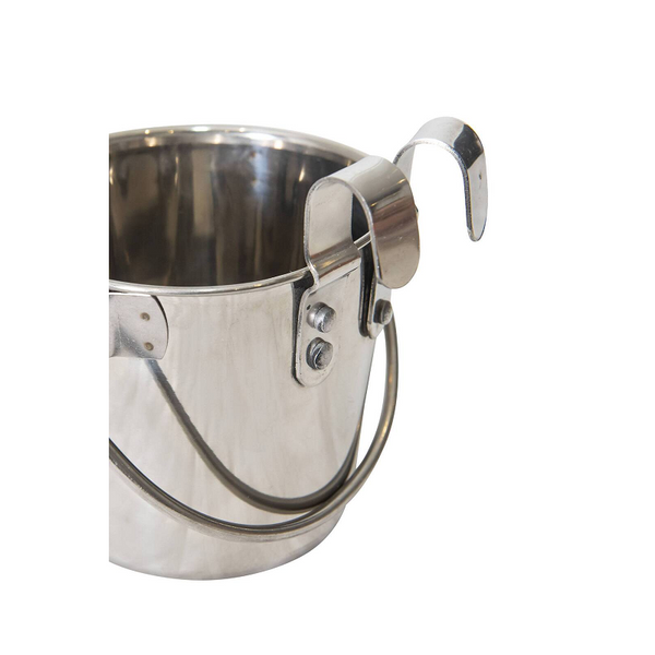 2 X 946Ml Stainless Steel Pet Parrot Feeder Dog Cat Bowl Water Bowls Flat Sided Bucket With Riveted Hooks Dog Bowls