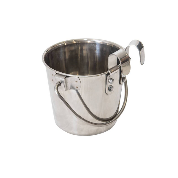 2 X 946Ml Stainless Steel Pet Parrot Feeder Dog Cat Bowl Water Bowls Flat Sided Bucket With Riveted Hooks Dog Bowls