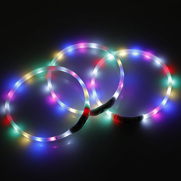 Leads & Head Collars Yes4pets 2 X Medium 55Cm Led Dog Collar Usb Rechargeable Night Glow Flashing Light Up Safety Pet Collars
