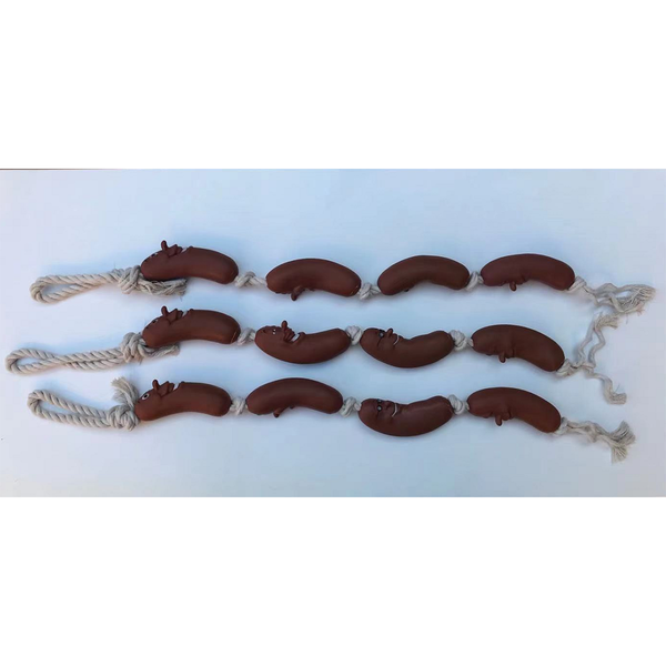 3 X Dog Toy Sausage Chain Of 4 Swags Knotted Cotton Rope Pet 60 Cm Long Chew Play Dental Dog Toys
