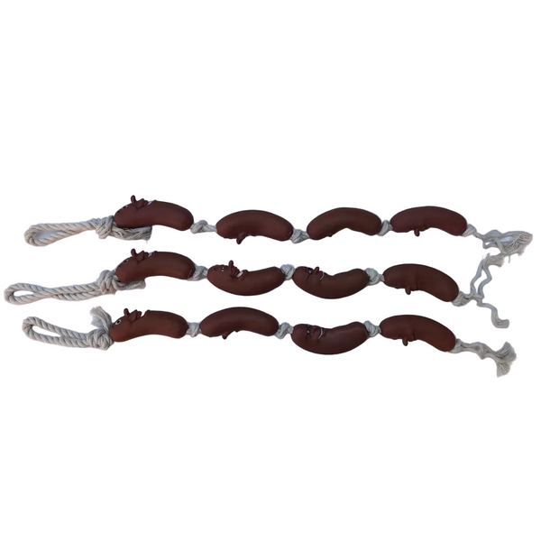 3 X Dog Toy Sausage Chain Of 4 Swags Knotted Cotton Rope Pet 60 Cm Long Chew Play Dental Dog Toys