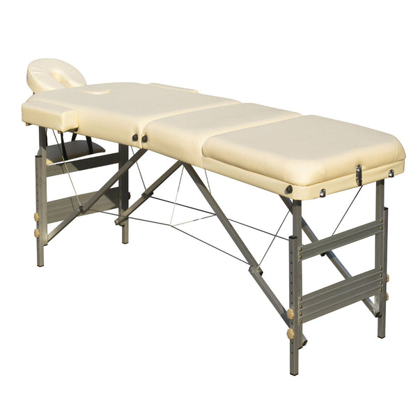 Yes4homes 3 Fold Portable Aluminium Massage Table 5Cm Foam Beauty Therapy Bed Beige 195Cm X 70Cm 59 80Cm Massage Tables & Chairs