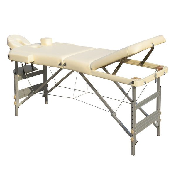 Yes4homes 3 Fold Portable Aluminium Massage Table 5Cm Foam Beauty Therapy Bed Beige 195Cm X 70Cm 59 80Cm Massage Tables & Chairs