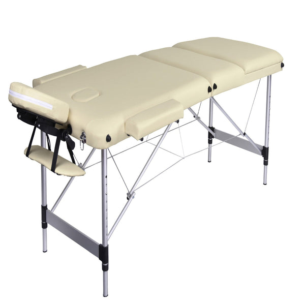 Yes4homes 3 Fold Portable Aluminium Massage Table Beauty Therapy Bed Beige 186Cm X 60Cm 68 85Cm Massage Tables & Chairs