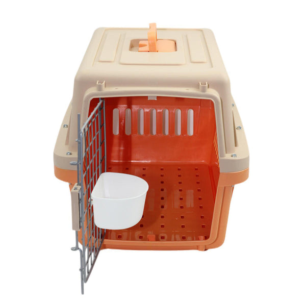 Small Dog Cat Crate Pet Airline Carrier Cage With Bowl And Tray Orange 48Cm X 32Cm 30Cm Small Animal Supplies