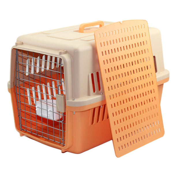 Small Dog Cat Crate Pet Airline Carrier Cage With Bowl And Tray Orange 48Cm X 32Cm 30Cm Small Animal Supplies