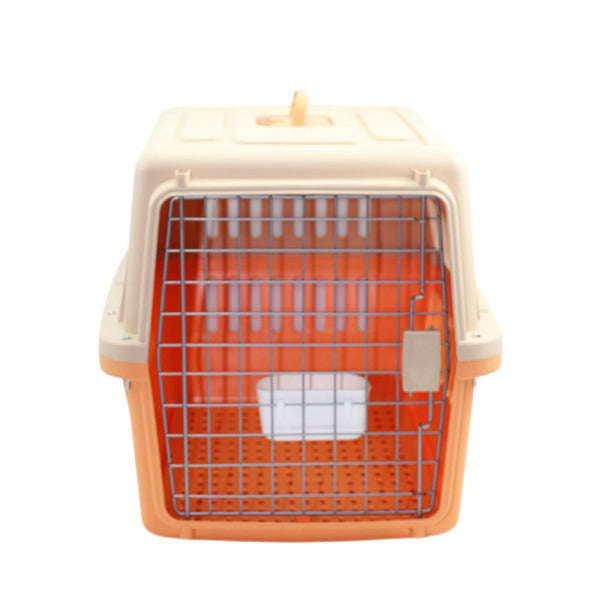 Small Dog Cat Crate Pet Airline Carrier Cage With Bowl And Tray Orange 48Cm X 32Cm 30Cm Small Animal Supplies