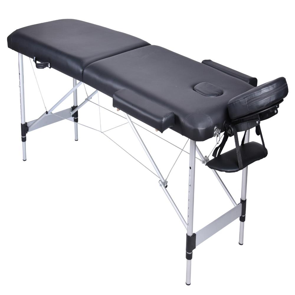 Yes4homes 2 Fold Portable Aluminium Massage Table Bed Beauty Therapy Black Massage Tables & Chairs