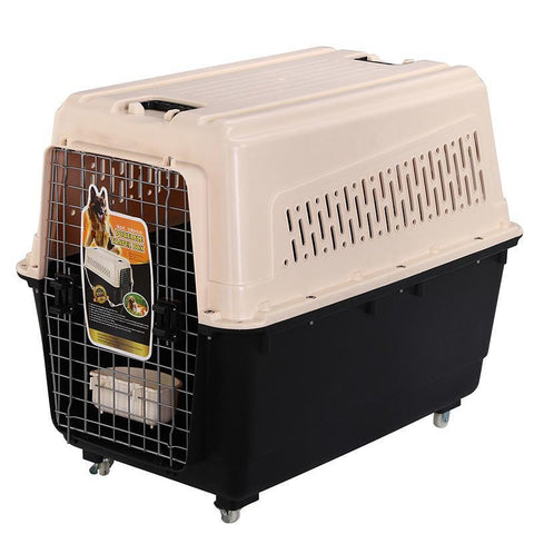 Yes4pets Xxxl Plastic Pet Dog Carrier Transport Cat Cage With Wheels Tray & Bowl Small Animal Supplies