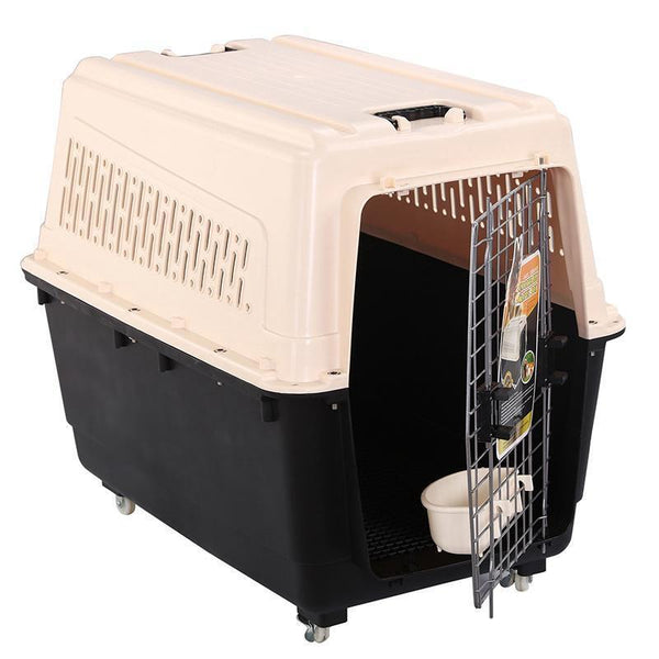 Yes4pets Xxxl Plastic Pet Dog Carrier Transport Cat Cage With Wheels Tray & Bowl Small Animal Supplies