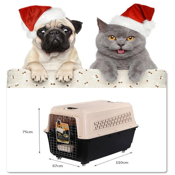 Yes4pets Xxxl Plastic Pet Dog Carrier Transport Cat Cage With Wheels Tray & Bowl Small Animal Supplies