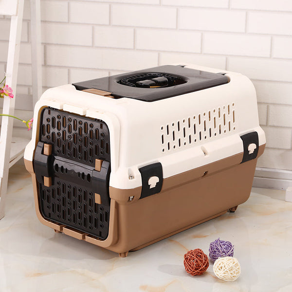 Yes4pets Large Dog Cat Crate Pet Rabbit Carrier Travel Cage With Tray & Brown Small Animal Supplies