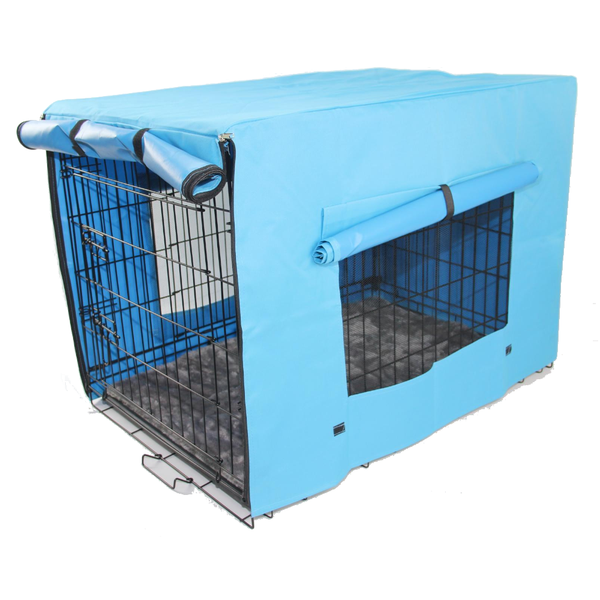 36' Foldable Dog Cat Rabbit Collapsible Crate Pet Cage With Cover Mat Blue Dog Cages