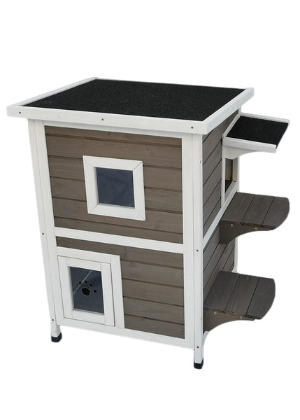 2 Story Cat Shelter Condo With Escape Door Rainproof Kitty House Cat Houses