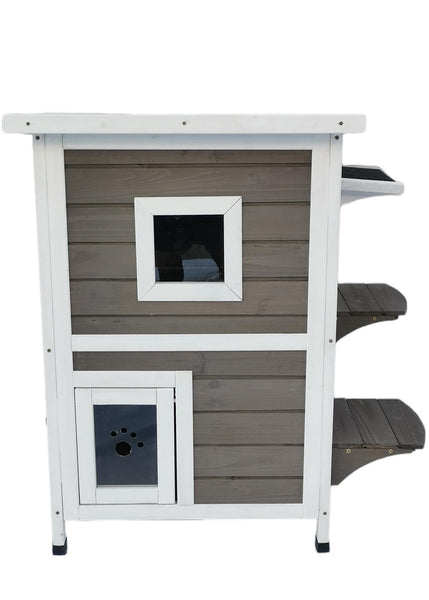 2 Story Cat Shelter Condo With Escape Door Rainproof Kitty House Cat Houses