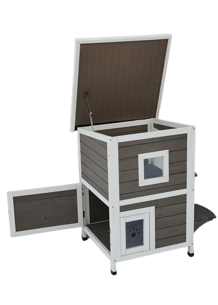 2 Story Cat Shelter Condo With Escape Door Rainproof Kitty House Cat Houses