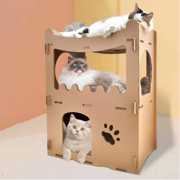 Yes4pets Cat Cardboard House Tower Condo Scratcher Pet Post Furniture Double Storey Cat Houses