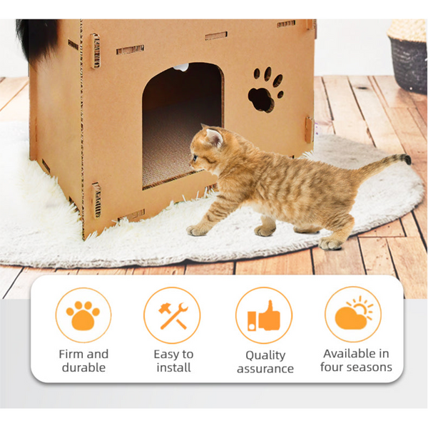 Yes4pets Cat Cardboard House Tower Condo Scratcher Pet Post Furniture Double Storey Cat Houses