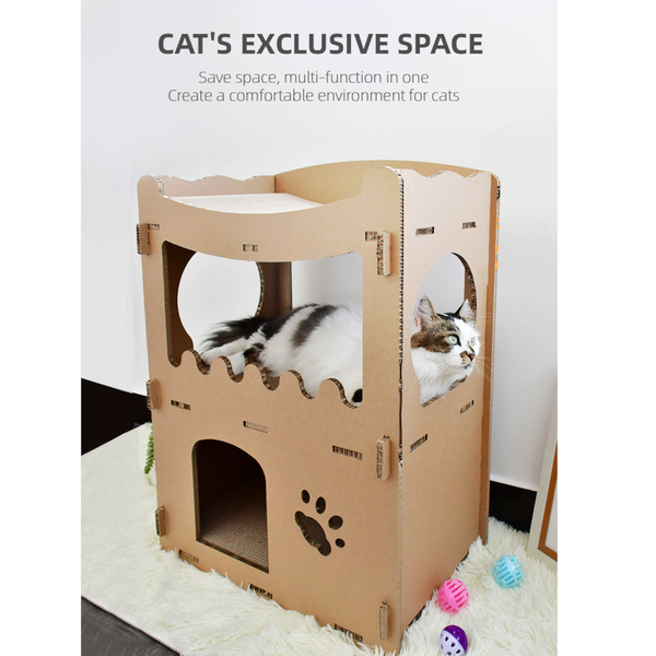 Yes4pets Cat Cardboard House Tower Condo Scratcher Pet Post Furniture Double Storey Cat Houses