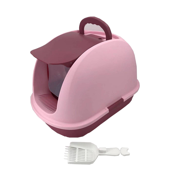 Xl Hooded Cat Toilet Litter Box Tray House With Charcoal Filter And Scoop Pink Litter Trays