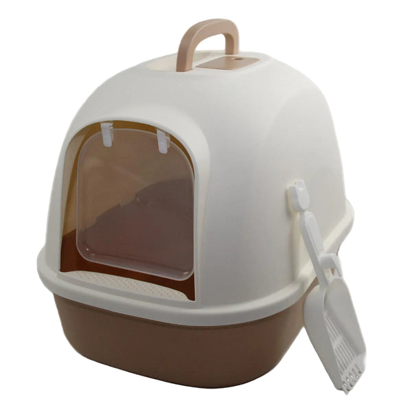 Yes4pets Hooded Cat Toilet Litter Box Tray House With Handle And Scoop Brown Cat Litter