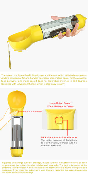 4 In 1 Pet Dog Puppy Cat Drinking Mug Water Feeder Bottle Valve Travel Yellow Dishes Feeders & Fountains