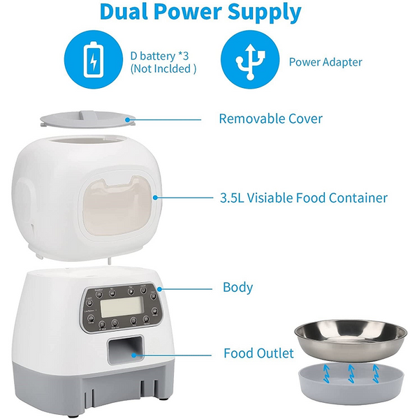 Yes4pets 3.5L Visible Automatic Digital Pet Dog Cat Feeder Food Bowl Dispenser Dog Automatic Feeders