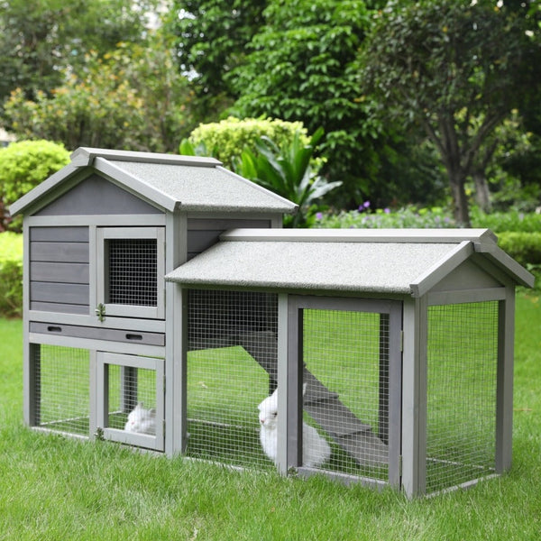 148Cm Rabbit Hutch Metal Run Wooden Cage Guinea Pig House Small Animal Cages & Hutches