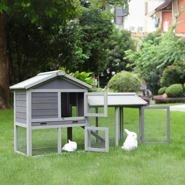 148Cm Rabbit Hutch Metal Run Wooden Cage Guinea Pig House Small Animal Cages & Hutches