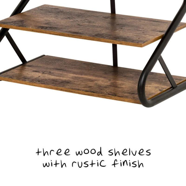 Matte Black Frame Rustic Wood 3 Tier Medium Shoe Rack Shelf Stand Storage Organizer Shoe Racks
