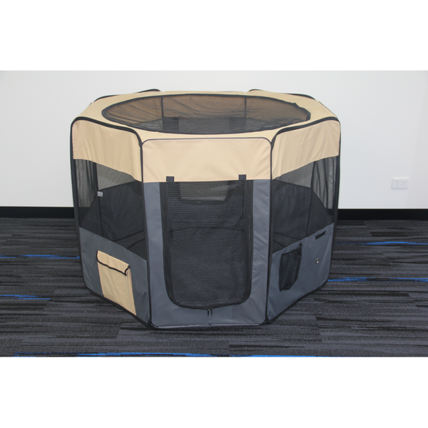 Yes4pets 75 Cm Foldable Large Grey Dog Puppy Rabbit Soft Cat Cage Playpen Enclosure Pet Transport
