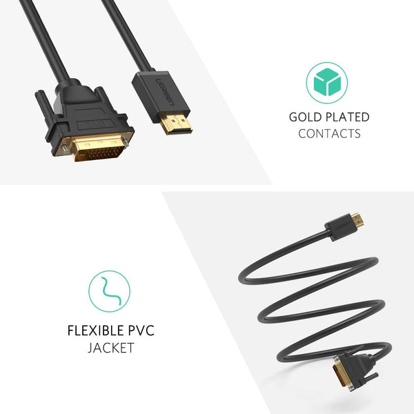 Ugreen Hdmi To Dvi 24+1 Cable 1M (30116) Monitor/Av Cables & Adapters