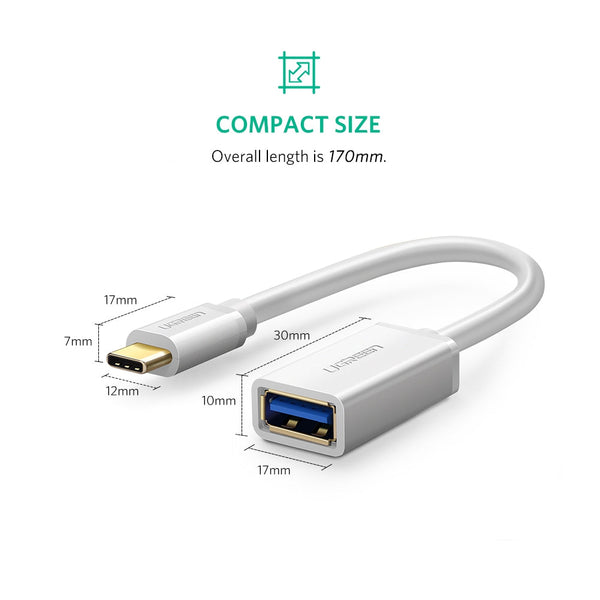Ugreen Usb Type C Male To 3.0 A Female Otg Cable White 15Cm (30702) Cables & Adapters