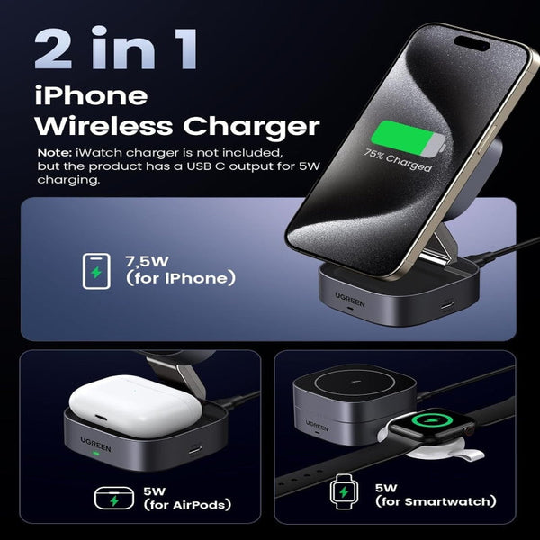 Ugreen 35278 2 In 1 Magsafe Wireless Charger With Stand Chargers & Cradles