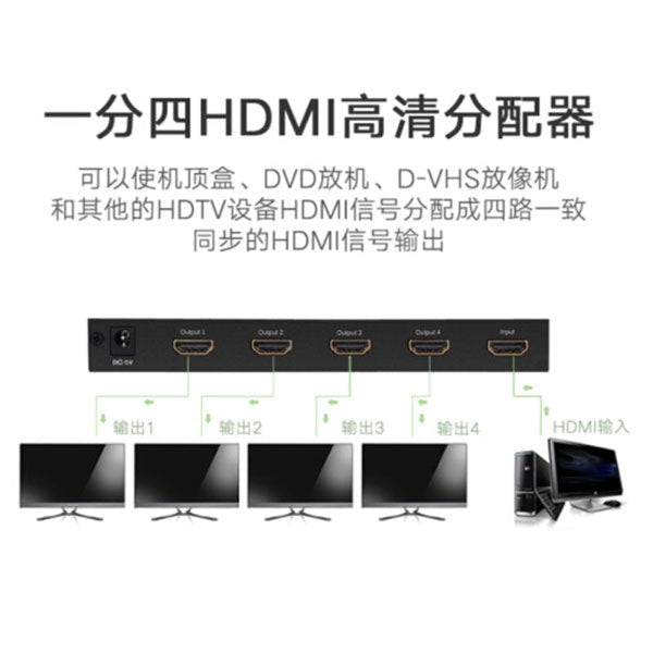 Ugreen 1 X 4 Hdmi Amplifier Splitter Black (40202) Splitters Couplers & Adapters