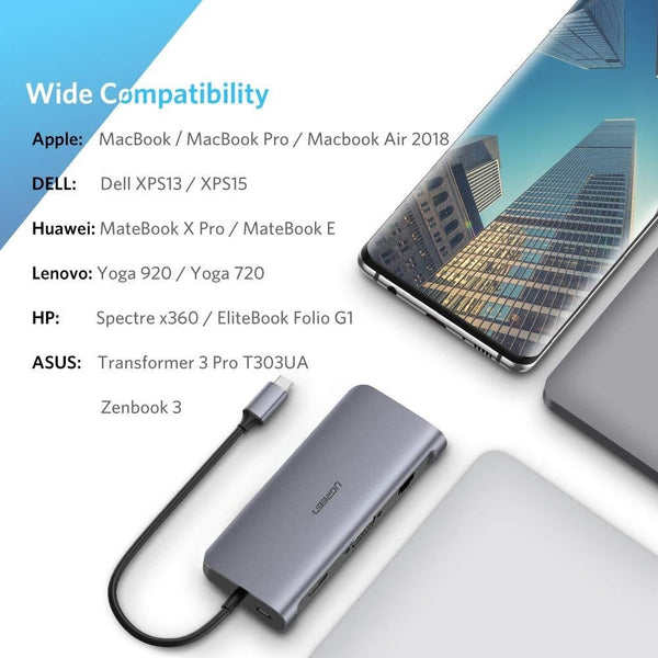 Ugreen Type C 9 In 1 Multifunction Adapter Hdmi/ Vga/Gigabit/Typec/Usb3.0 X 3/Sd/Tf (40873) Monitor/Av Cables & Adapters