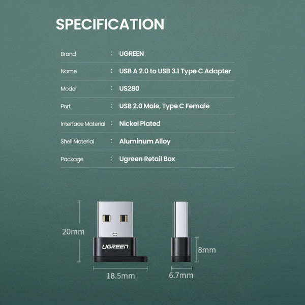 Ugreen 50568 Usb C 3.1 Female To A 2.0 Male Adapter Usb Cables Hubs & Adapters